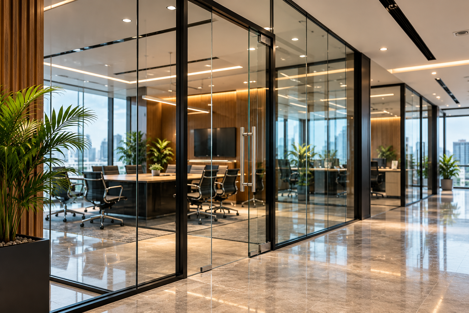 Glass doors and glass partitions